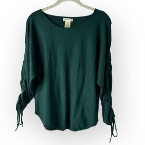 Max Studio Bottle Green Sweater Scoop Neck Ruched Sleeves Size XS New